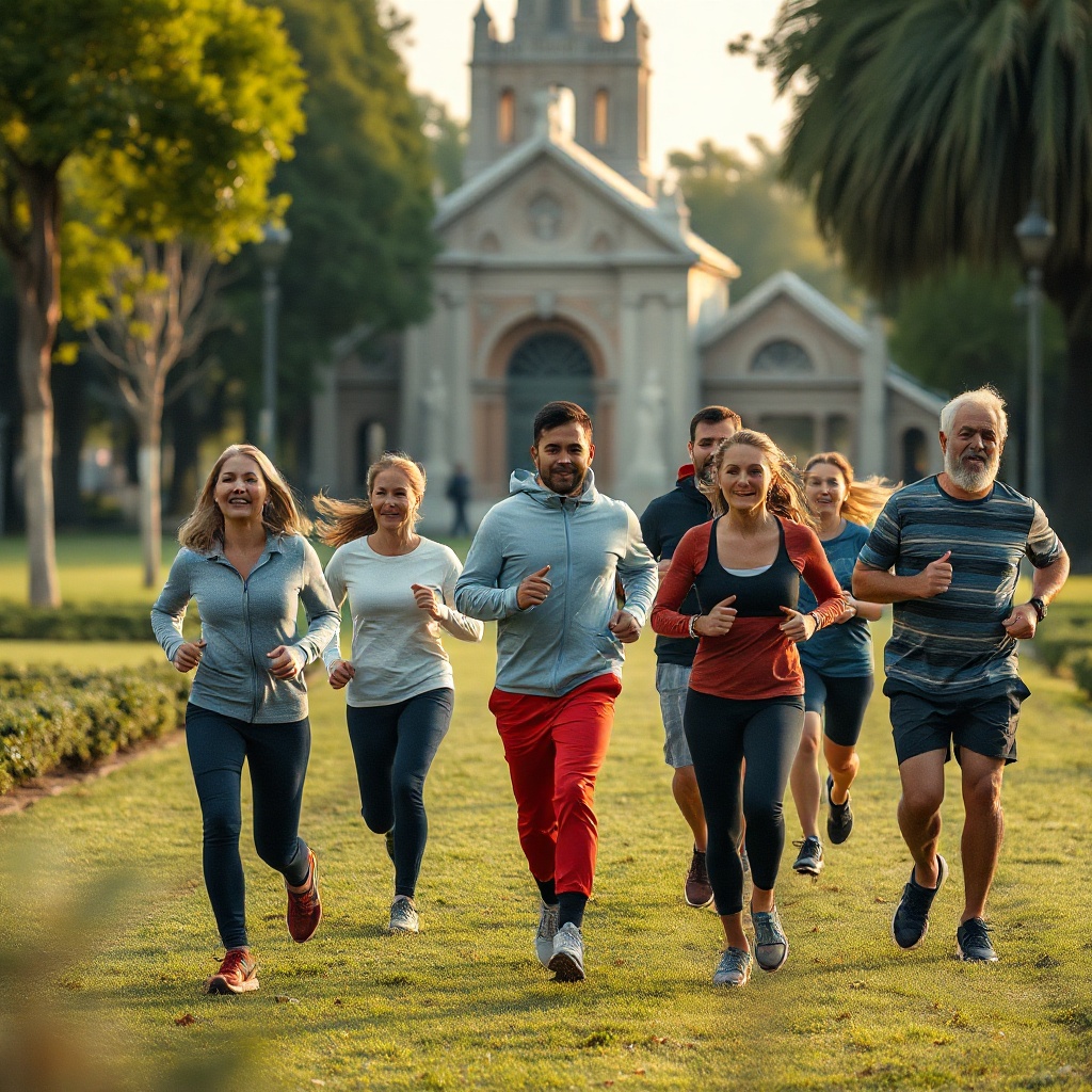 Group jogging in a park